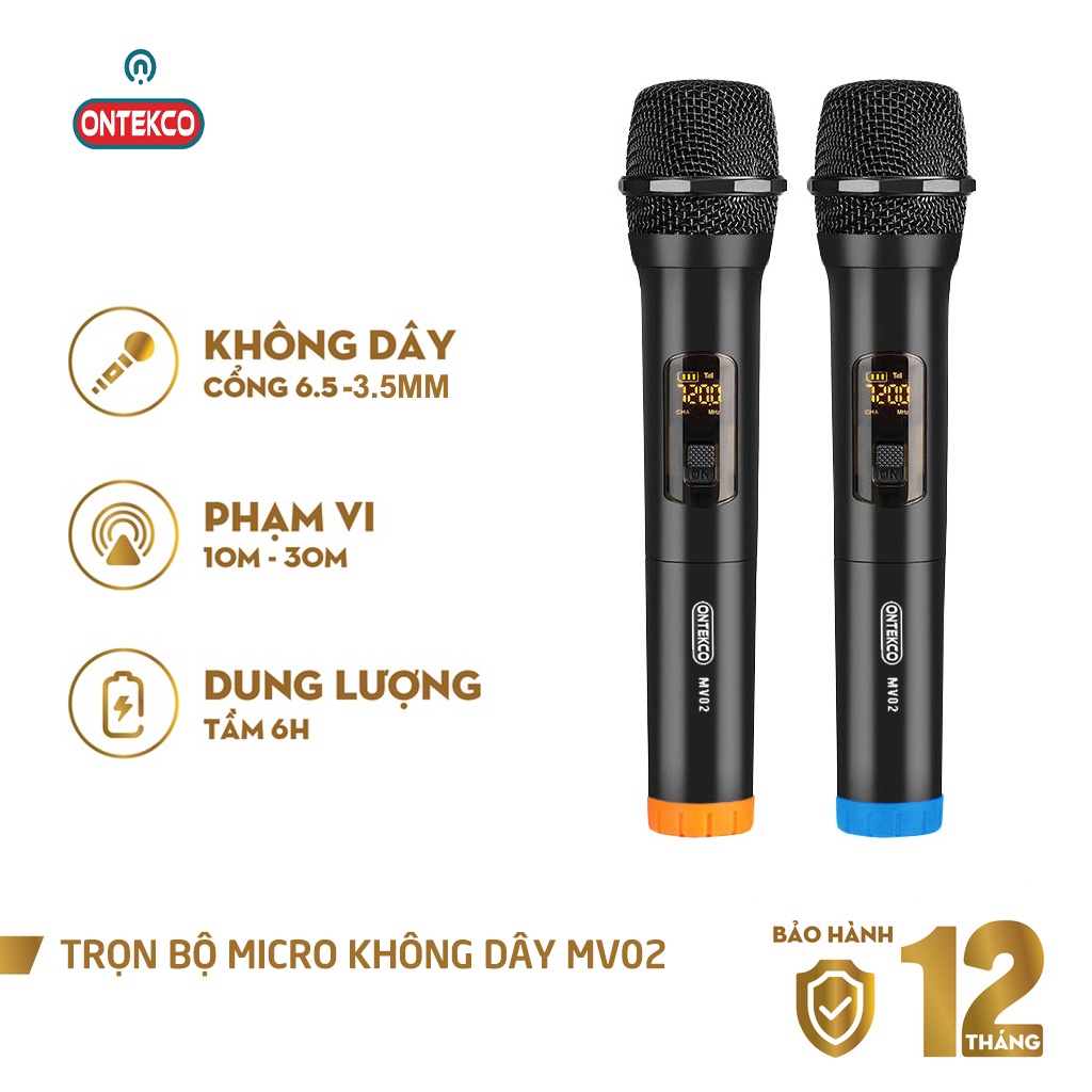 Micro Không dây cao cấp ONTEKCO MV02 chính hãng, chuyên dùng cho Amply, loa kéo - BẢO HÀNH 12 THÁNG