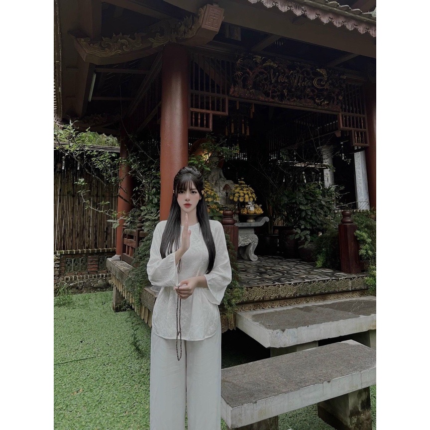 Đồ lam đi chùa, Bộ Đi Lễ Chùa Nữ Cách Tân, Vải Lụa Gấm Loại 1 Mịn Đẹp Dày Dặn Thoáng Mát