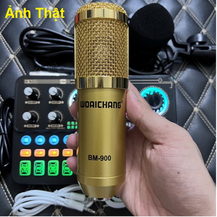 Combo SoundCard K900 Bluetooth, Micro WoaiChang BM900, Tặng Tai Nghe AKG - Bộ K900 - Thu Âm - AutoTune - Hát Livestream