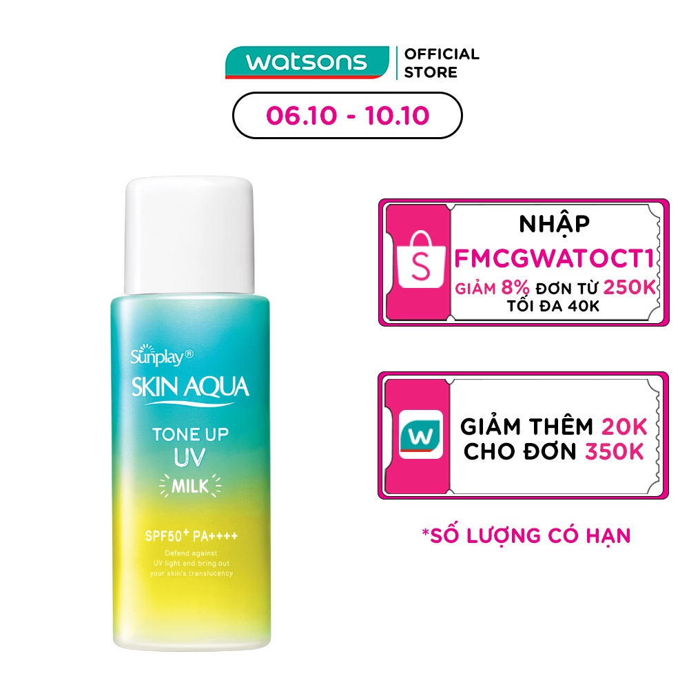 Sữa Chống Nắng Skin Aqua Tone Up UV Milk SPF50+ PA++++ Pure & Radiant Skin Hiệu Chỉnh Sắc Da Trung Hòa Khuyết Điểm 50g