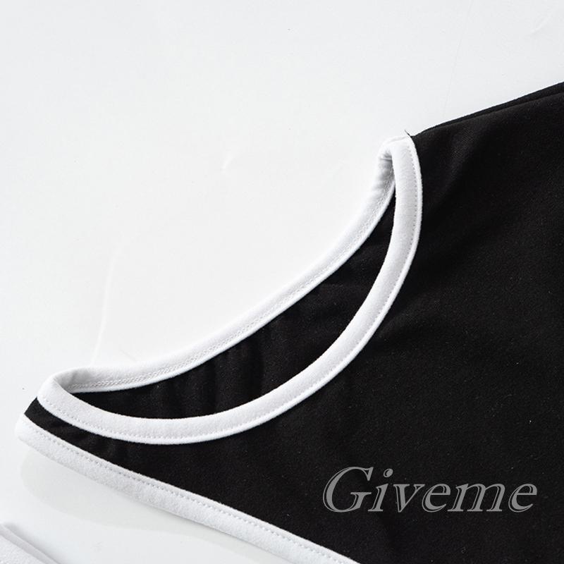 Áo Thun Lửng Tay Dài Cổ Tròn Màu Sắc Tương Phản Thời Trang Cho Nữ