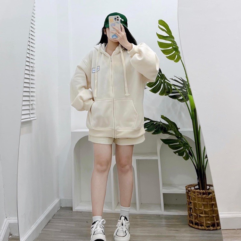 Áo khoác nỉ khuy bấm  mũ 2 lớp form dáng rộng unisex dành cho nam và nữ