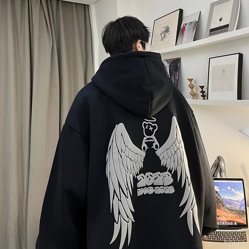 Áo Hoodie Tay Dài Dáng Rộng In Họa Tiết Đôi Cánh Gấu Thời Trang Cho Nam Và Nữ Size M-5XL 2023