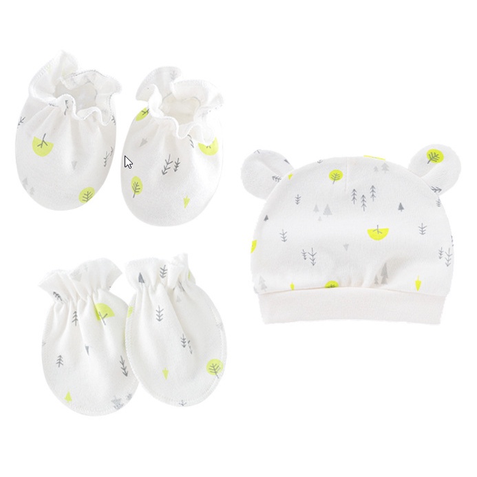 Set mũ bao tay bao chân sơ sinh cotton, set nón bao tay bao chân
