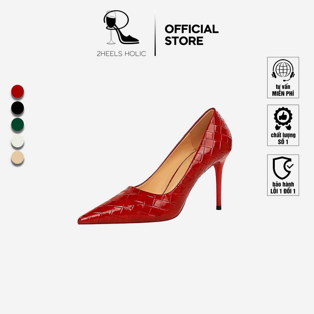 Giày cao gót nữ pump 2HEELS HOLIC da pu bóng vân cá sấu, bít mũi gót nhọn 9cm, mũi nhọn cá tính H33