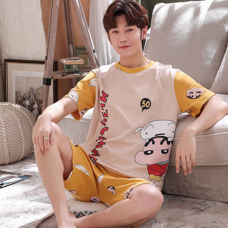 Bộ Đồ Ngủ Tay Ngắn Chất cotton In Họa Tiết Hoạt Hình Thời Trang Mùa Hè Cho Nam