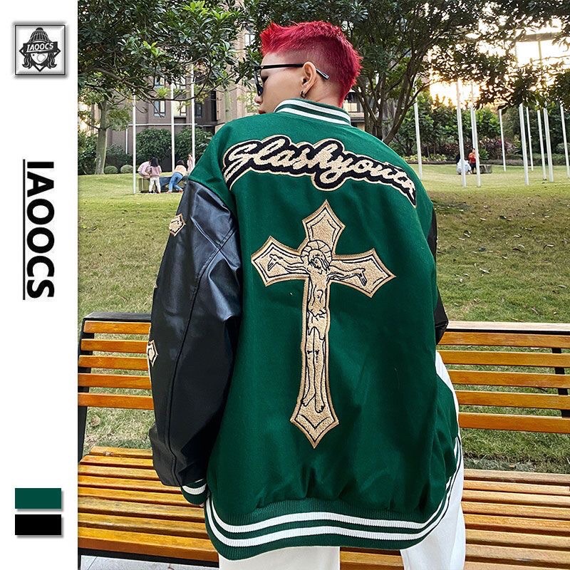Áo Khoác Bomber Tay Da Thánh Giá Thời Trang Nam Nữ