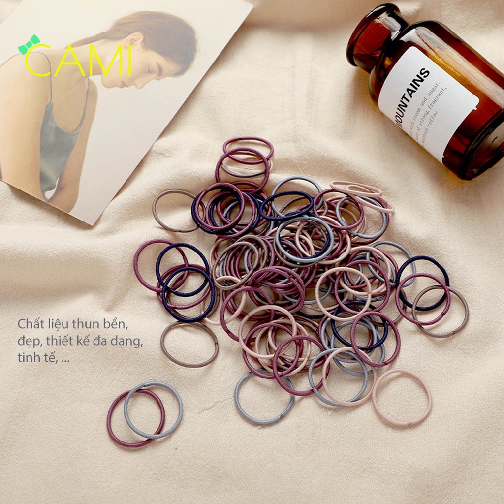 1 túi zip = 100 cái thun cột tóc mix màu ngẫu nhiên đơn giản, thẩm mỹ dùng cho các bé gái và người lớn - Cami - CMPK258