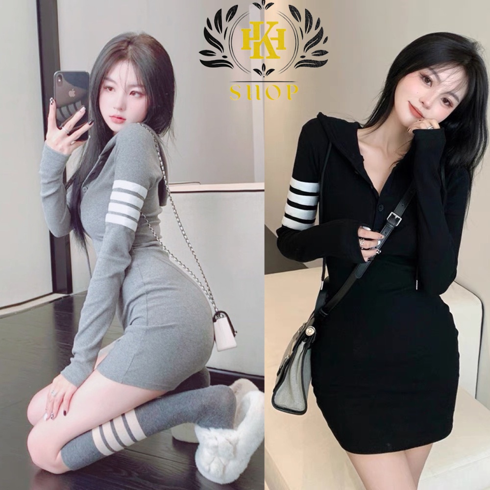 Váy Body Dài Tay - Đầm Len Tăm Có Mũ Cho Nữ Váy Dáng Ôm Sexy Chất Gân Tăm Mềm Mịn Tôn Dáng Đi Tiệc Đi Chơi Hk_shop9720