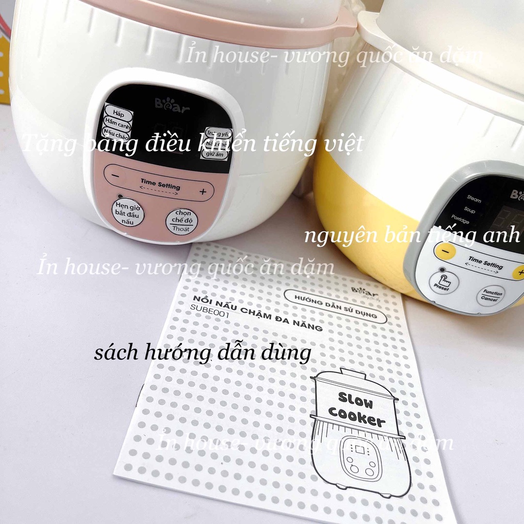[tặng sổ tay] Nồi nấu cháo chậm Bear 0,8L kèm hấp, bản quốc tế bảo hành 18m
