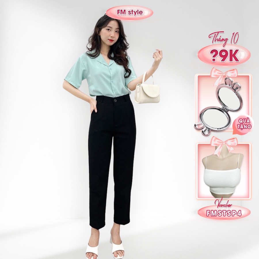 Quần tây nữ lưng cao Fm Style dáng baggy gấu lệch 26 chất tuyết mưa cao cấp ống đứng - chuẩn form - sang trọng 204170020