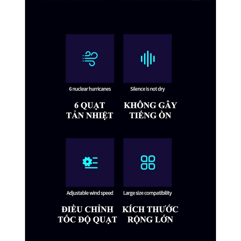 Quạt tản nhiệt laptop MC Q3 trang bị 6 quạt với tốc độ gió cực mạnh không tạo ra tiếng ồn khi sử dụng - NK