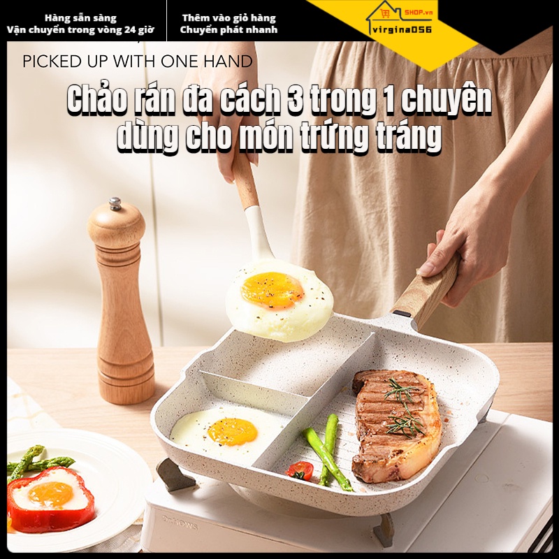 Có thể bán buôn Chảo chiên 3 trong 1 Hợp kim nhôm có vách ngăn chống dính trứng nhà bếp đa năng cho bữa sáng Virgina056 Hàng giao ngay