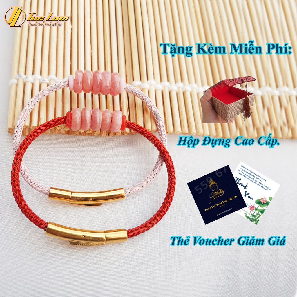 Vòng tay may mắn nữ ngũ điếu tài lộc đào hoa màu hồng hợp mệnh hỏa thổ - Tuệ Lâm