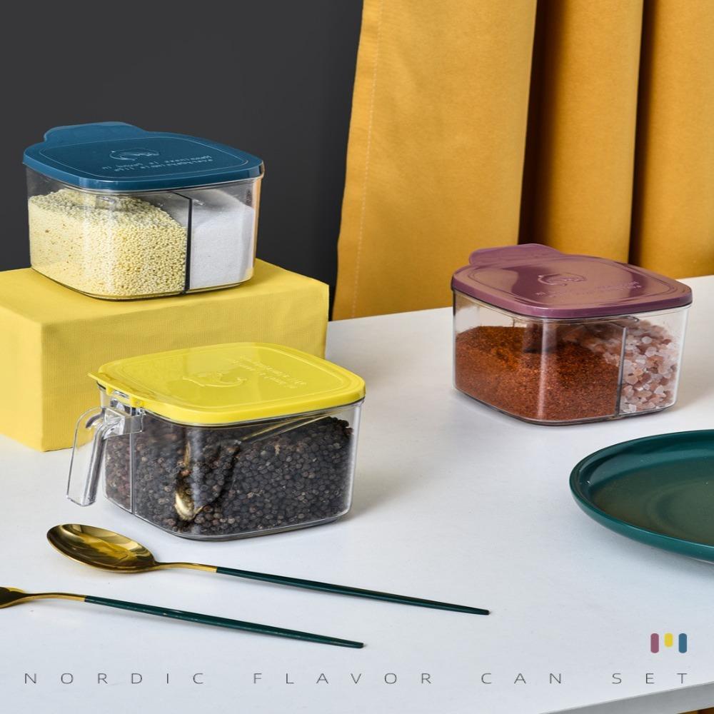 Hộp Đựng Gia Vị 2 Ngăn Có Nắp Đậy Tiện Dụng Cho Nhà Bếp