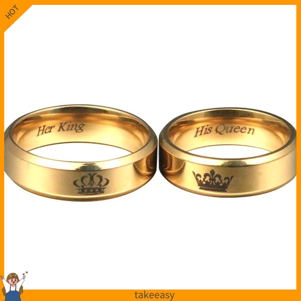 Nhẫn Thép Titan Khắc Chữ His Queen Her King Cho Cặp Đôi