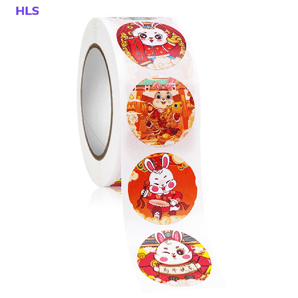 Cuộn 500 Miếng Dán Tự Dính Trang Trí Phong Bì Họa Tiết Thỏ Năm Mới