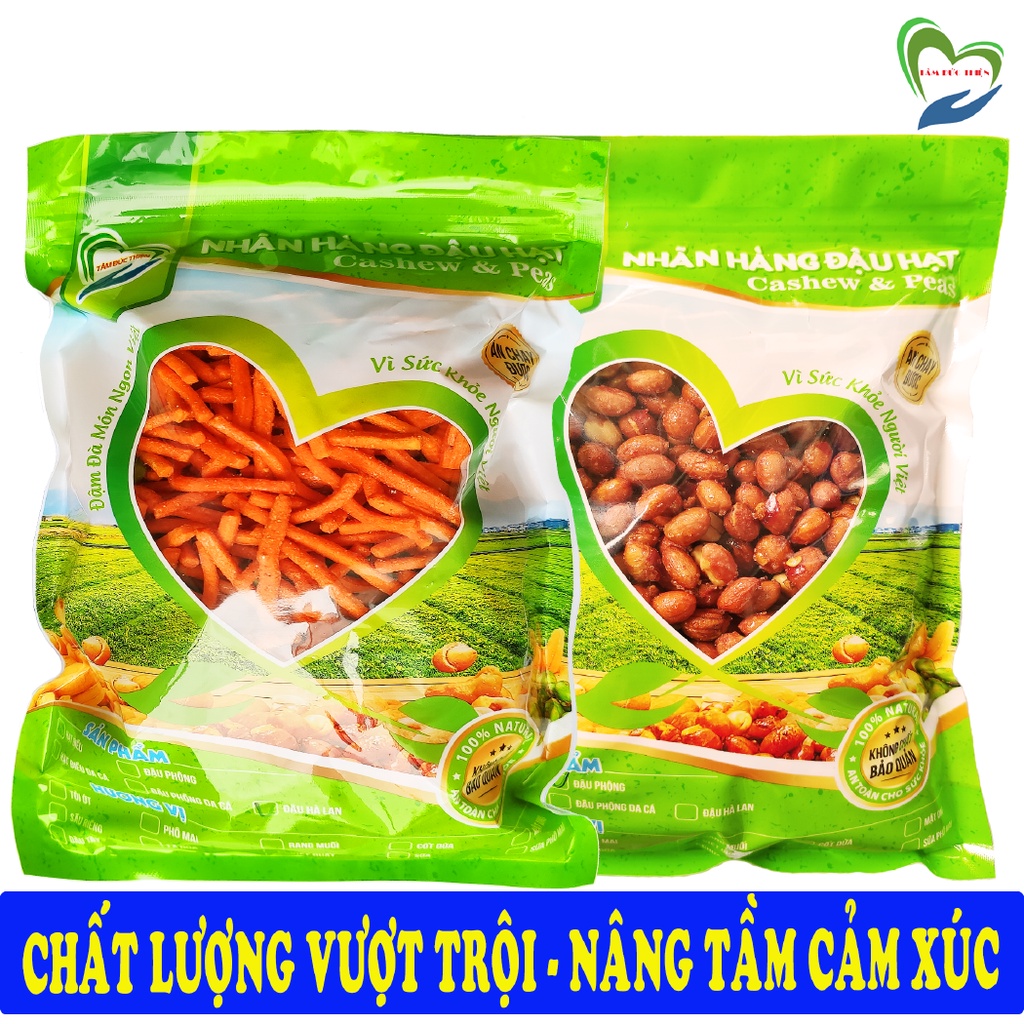 Combo 2 Túi 2 Vị: Đậu Phộng Rang Muối 500GR và Bim Bim Que &amp; Đậu Hà Lan 335GR Tâm Đức Thiện