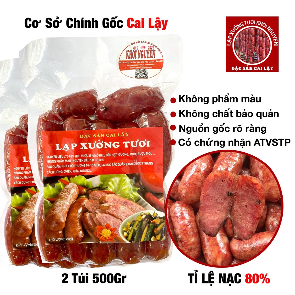 Lạp xưởng, lạp xưởng tươi, lạp sườn truyền thống 80% nạc 1kg 2 túi 500gr