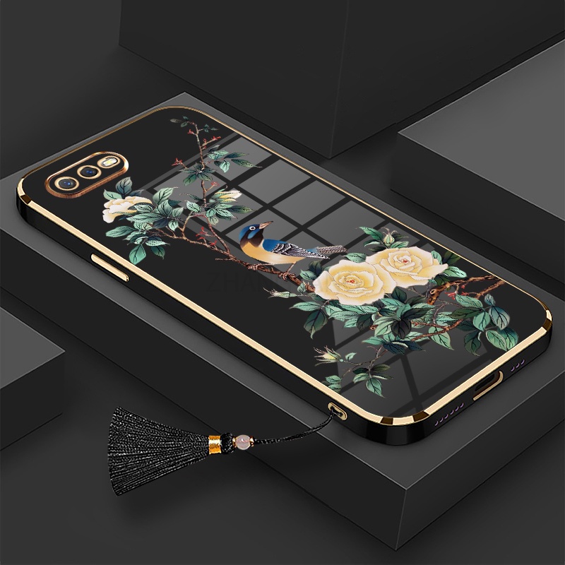 Ốp Điện Thoại Silicon Mềm Mạ Điện Họa Tiết Hoa Và Chim Có Dây Đeo Cho iPhone 7 plus 8 plus iPhone 7 8 iPhone 6 6s 6 plus