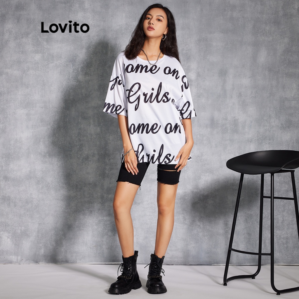 Lovito Áo Thun Tay Ngắn In Chữ L20D1119