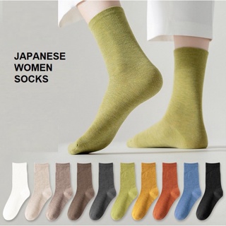 Image of Ennwen KK97 Kaos Kaki Wanita Japanese Mid Tube Solid Color Women Socks