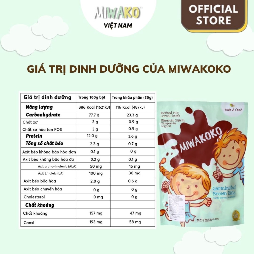Sữa Công Thức Hạt Thực Vật Hữu Cơ Miwakoko Vị Cacao Túi 300gr x 5 Túi - Miwako Việt Nam