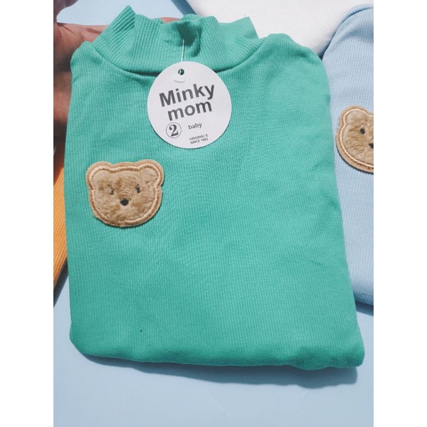 Bộ dài tay cổ 3 phân Minky mom len tăm thêu gấu xinh xắn cho bé mặc thu đông