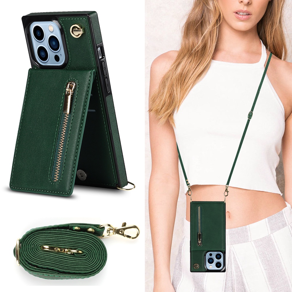 ✐☁Ốp Điện Thoại Có Ngăn Đựng Thẻ Và Dây Đeo Cho Apple Iphone 12 13 pro MAX XR XS MAX i14 Plus i11 Giá Đỡ