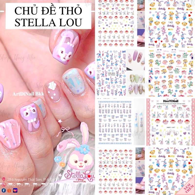 Sticker,hình dán móng tay hoạ tiết con thỏ màu tím Stella Lou dễ thương dán và trang trí móng tay nail