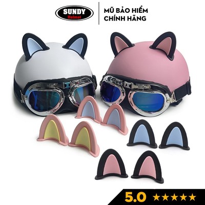Tai mèo gắn mũ bảo hiểm siêu xinh dễ thương, phiên bản mới phối 2 màu cute, độc lạ
