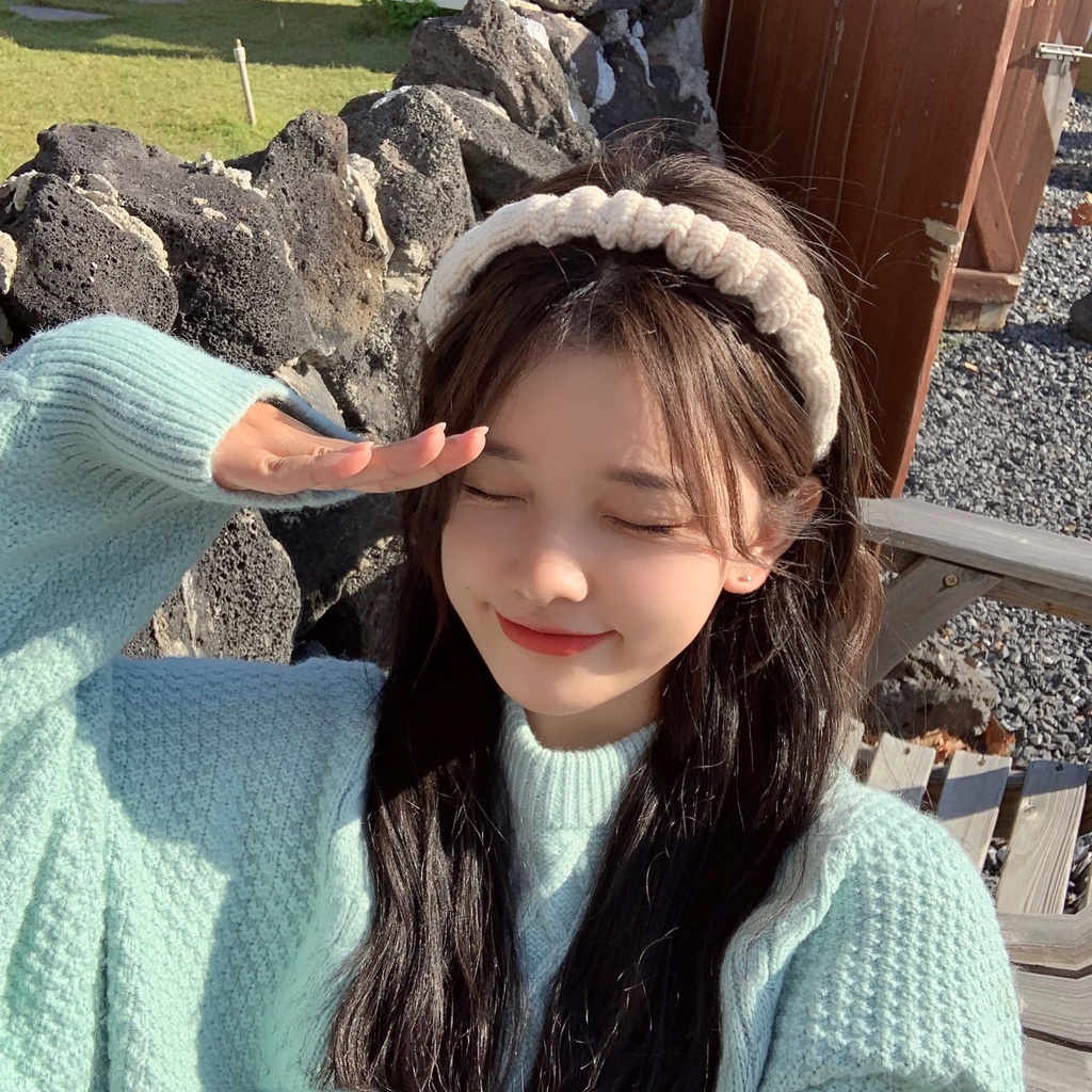 Băng Đô Len Dệt Kim Chống Trượt Xếp Ly Màu macaron Phong Cách Hàn Quốc Cho Nữ