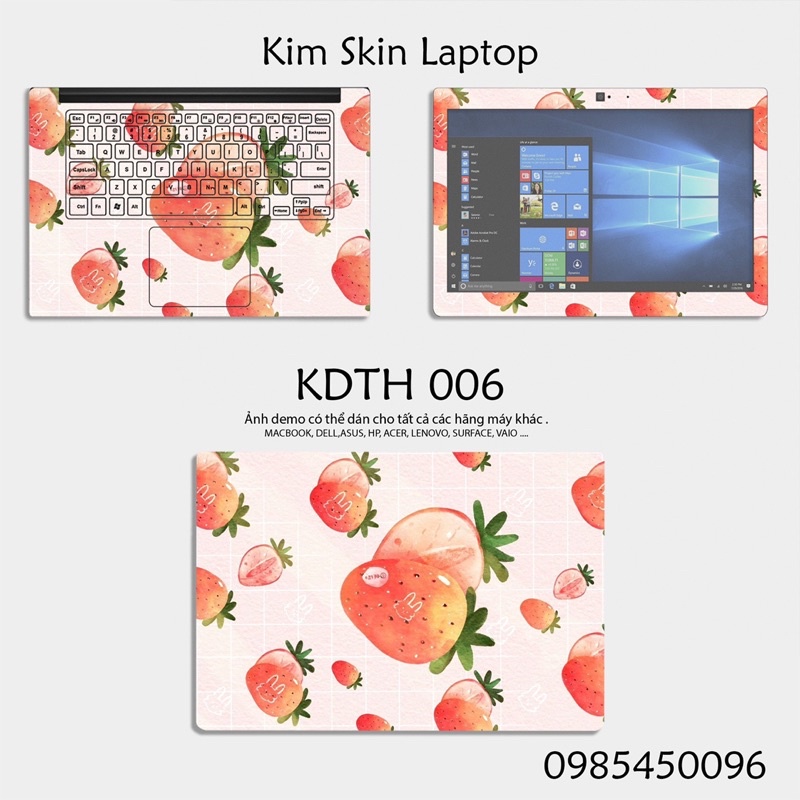 Skin Dán Laptop Mẫu Trái Dâu - Cắt Sẵn Theo Từng Kích Thước Máy