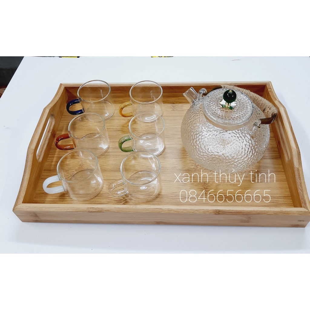 Bộ ấm trà thủy tinh chịu nhiệt cao, ấm sần quai đồng, dung tích ấm 700ml - AT37