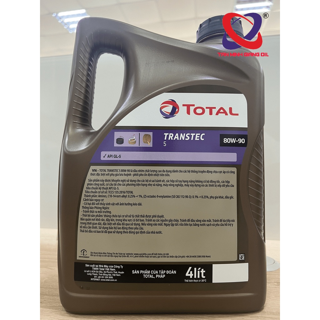 Dầu truyền động / Dầu bôi trơn bánh răng TOTAL TRANSTEC 5 85W90 - 85W140 bình 4 Lít