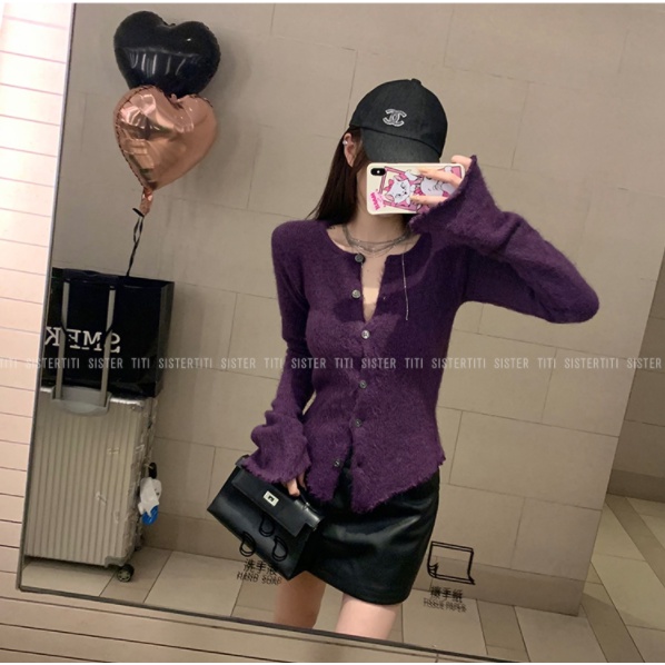 Cocory vn Áo Cardigan Dệt Kim Tay Dài Màu Trơn Thiết Kế Đơn Giản Thời Trang Mùa Thu Cho Nữ