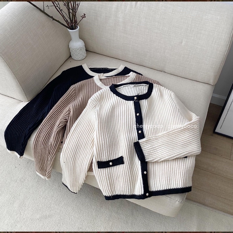Áo cardigan gân viền cúc ngọc 20801 CHERRY COCO