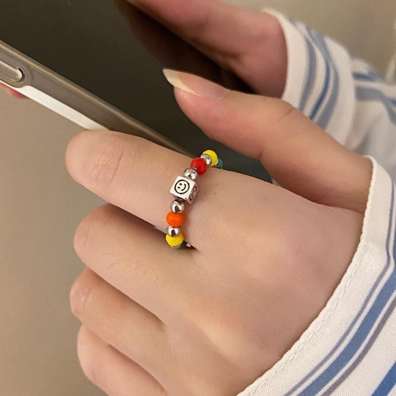 Nhẫn Đeo Tay Co Giãn Xỏ Hạt Mặt Cười Nhiều Màu Sắc Thời Trang Hàn Quốc Cho Nữ