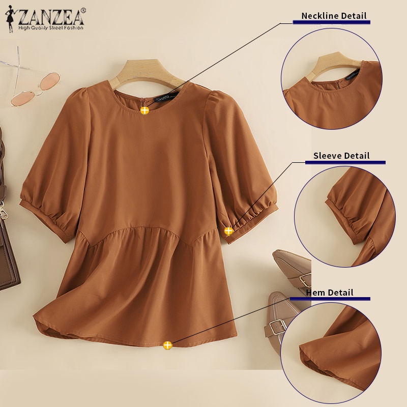 Zanzea Áo Cotton Tay Phồng Màu Trơn Thời Trang Dành Cho Nữ