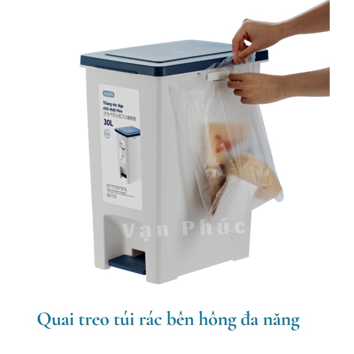 Thùng đựng rác đạp chữ nhật bằng nhựa, Hiro Inochi 10l (kèm lõi) thiết kế bền đẹp, gọn gàng, có nắp hạn chế mùi hôi
