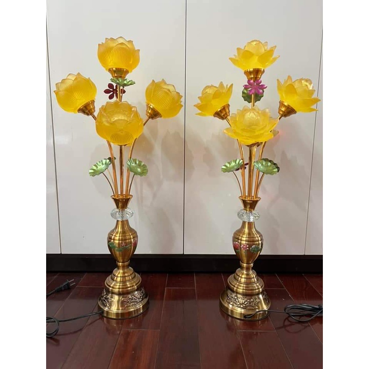 Đôi đèn hoa sen lưu ly 5 bông, 7 bông 72 cm - đèn thờ, dâng phật D57C