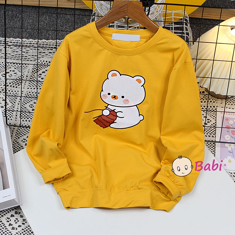 Áo sweater cổ tròn tay dài cotton cao cấp cho bé gái, Áo cặp mẹ và bé gái Babi thời trang Hàn Quốc size đại từ 20-62kg