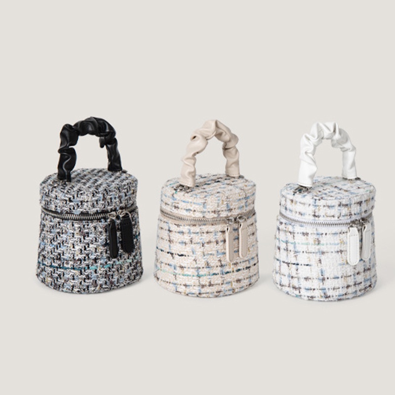 Túi Đeo Chéo Bằng Vải Len Phối Dây Xích Hình Trụ Thời Trang Dành Cho Nữ