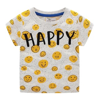 Áo thun cotton hình in mặt cười cho bé trai size 2T-7T