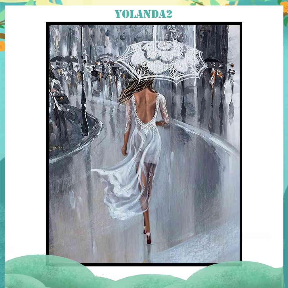 Tranh Thêu Chữ Thập Thủ Công Hình Người Phụ Nữ Cầm Dù 11CT