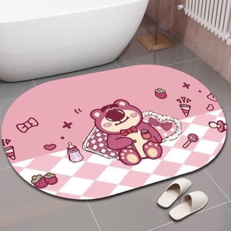 Thảm Lau Chân Siêu Thấm Hút Gấu Hồng LOTSO, Thảm Chống Trượt Hình Gâu Hồng Cho Nhà Tắm Nhà Bếp