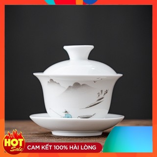 Bộ Chén Khải(Tiềm Trà) Sứ Cảnh Đức Trấn Thấu Quang