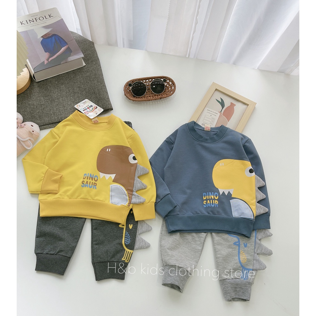 Bộ Quần Áo Bé Trai Chất Nỉ Da Cá Hình Khủng Log, Bộ Quần Áo Thu Đông Bé Trai- Bộ Quần Áo Nỉ Bé Trai Kidbabyonline K158