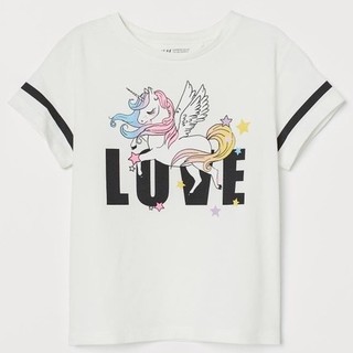 Áo thun HM bé gái áo chữ love trắng ngựa pony Auth