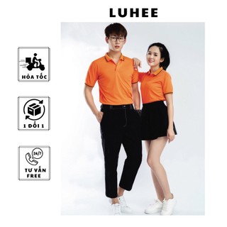 Áo phông thun polo nam nữ cam chất cá sấu thể thao mềm mịn cổ bẻ ngắn tay phối viền-Nhận in thêu đồng phục theo yêu cầu